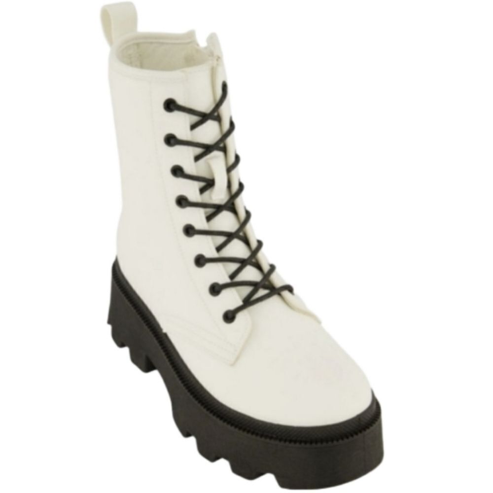 Ladies Trendy white Platform Lug Sole Combat  Boots sz 11